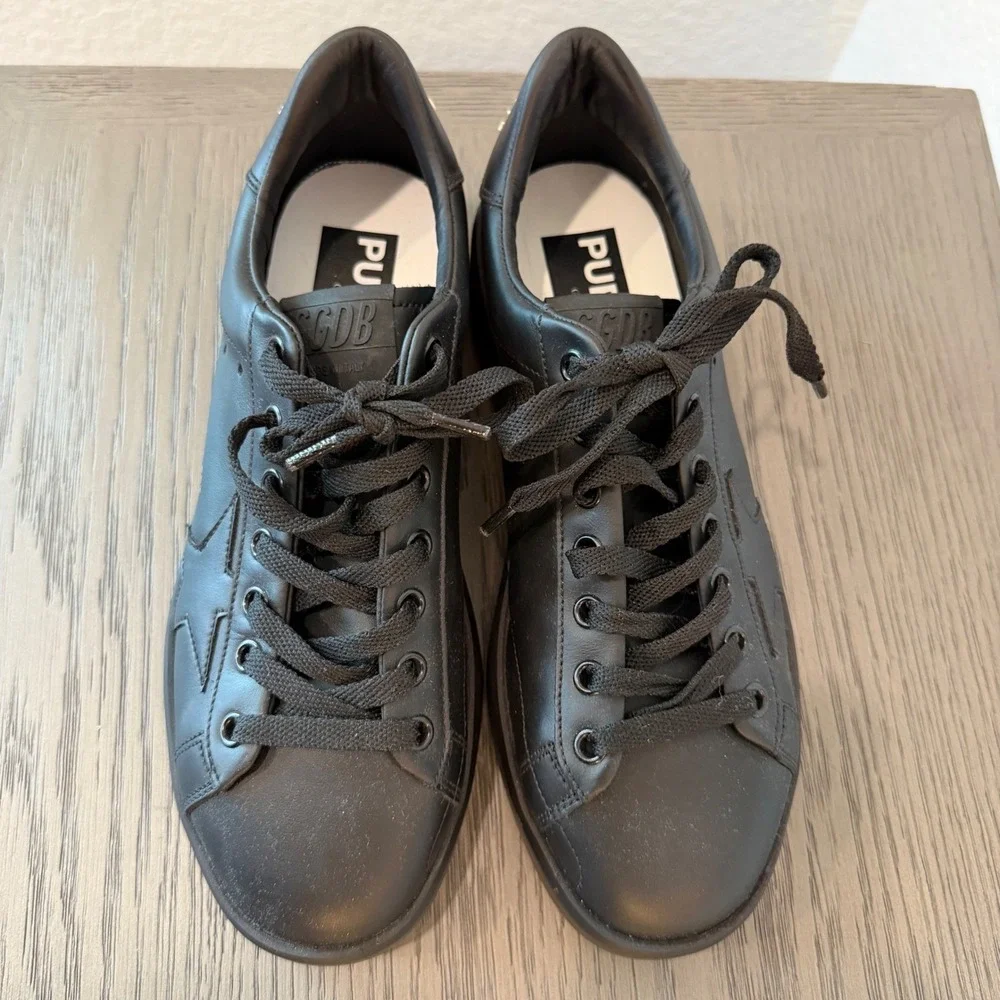 Golden‎ Goose Pure-Star Black Leather Platform Sneakers Made in Italy GGDB 38